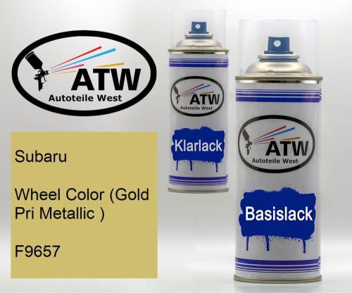 Subaru, Wheel Color (Gold Pri Metallic ), F9657: 400ml Sprühdose + 400ml Klarlack - Set, von ATW Autoteile West.